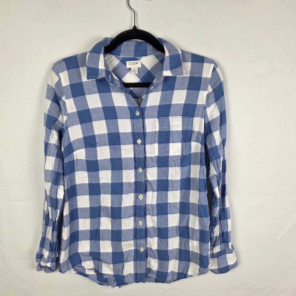 J.Crew Womens Blue White Buffalo Check Cotton‎ Button Down Shirt Small